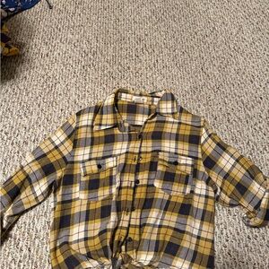 Passport Yellow and Black Plaid Cropped Button Up